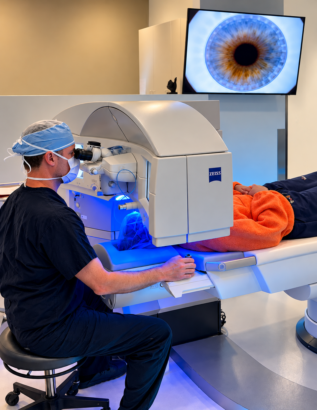 Hoopes Vision eye surgeon operating a ZEISS laser vision correction system during an eye procedure in Draper, Utah.